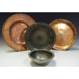 Arts & Crafts - Hugh Wallis copper and pewter plates,