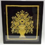 An antique Indian gold thread brocade still life, inset gemstone cabachons,