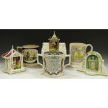 A 19th century Staffordshire frog mug; a Burgess & Leigh Famers Arms cider mug;