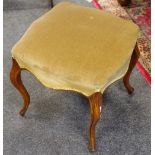 A Victorian stool, padded, shaped square top,