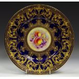 A Royal Worcester cabinet plate cobalt ground, gilded,