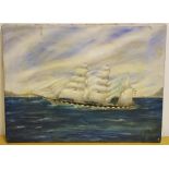 English Marine School Three-Masted Ship on a Choppy Sea oil on canvas,