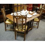A set of four oak high back chairs, the backs with bergere panel, barley twist columns,