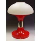 Mid 20th Century Design - a 1970s table lamp with opaque mushroom shaped glass shade,