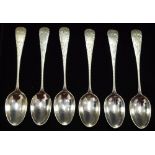 Six Victorian silver tea spoons,
