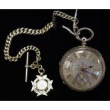 A Victorian open faced pocket watch,silvered face,