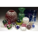 Glassware - paperweights; art glass dishes;