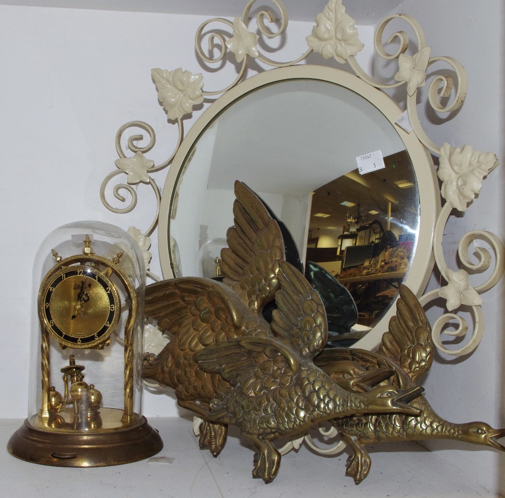 A Schatz anniversary clock; brass flying ducks;