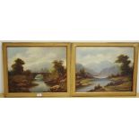 G Grant (late 19th century school) Old Stone Bridge and Up River oil on canvases framed