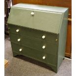 A painted bureau, porcelain handles, c.