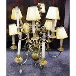 A brass 12 branch chandelier