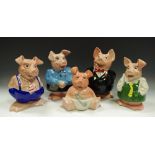 Five Wade Nat West pigs money boxes, Sir Nathaniel, Lady Hillary, Maxwell, Annabel,