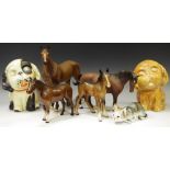 Beswick horses; Crown Devon sorrowful eyes models impressed 101;