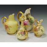 Royal Worcester - Two Royal Worcester blush ivory vases, with angular handle,