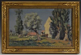 Berian, French School, Old Farmhouse by the Water, 'Vieille Ferme, Pougues L'es Equix', signed,