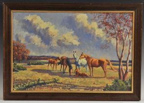 Alan G Deacon (fl.1965-1969) Horses and Foals signed, dated 1964, oil on board, 39cm x 59.