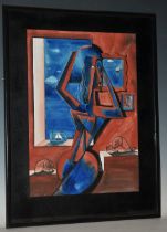 Cubist School, Austin Samson (British Contemporary) Come Home Sailor, Cubist Nude in Red and Blue,