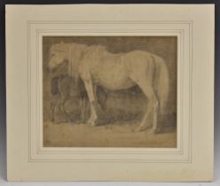English School, 19th century, A Mare and her Foal, pencil, impressed monogram to bottom right,