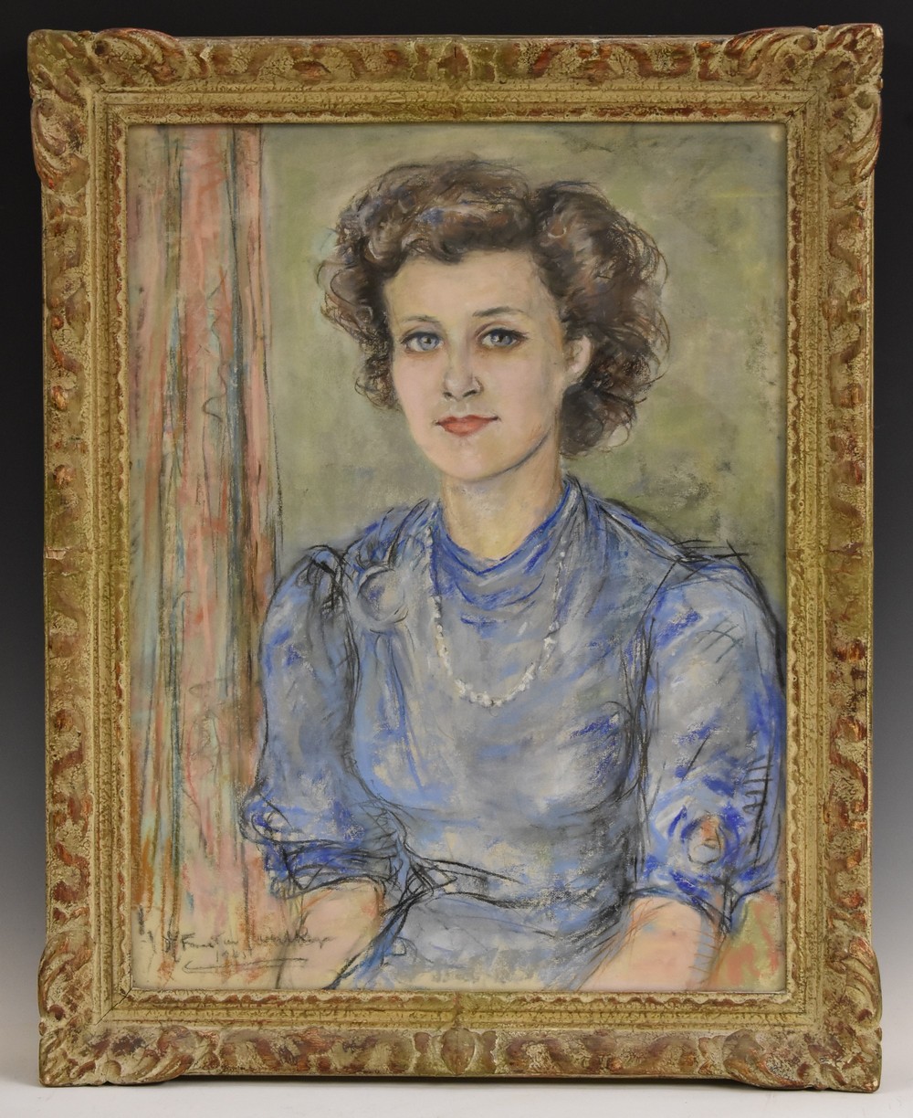 English School Society Portrait of a Young Lady indistinctly signed and dated 1945, pastel,