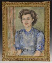 English School Society Portrait of a Young Lady indistinctly signed and dated 1945, pastel,