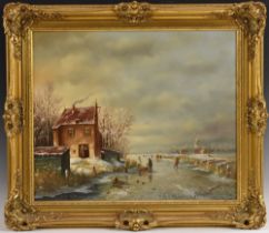 G. J. A. van Reede (1929 - 1998) A Winter's Day on the River signed, oil on canvas, 50.