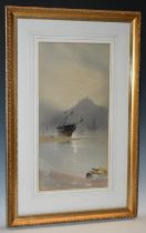 Germain Morris Misty Night at St Michael's Mount signed, watercolour, 55.5cm x 27.