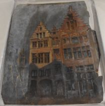 Dutch School, 19th century, Dutch Town Scenes, a pair, indistinctly signed, dated 1851,