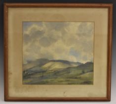 English School, mid 20th century, Sunlight over the Distant Fells, indistinctly signed, watercolour,