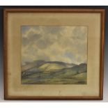 English School, mid 20th century, Sunlight over the Distant Fells, indistinctly signed, watercolour,