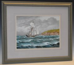 John Whale (bn. 1919) Drawing in the Main Sail signed, watercolour, 26.