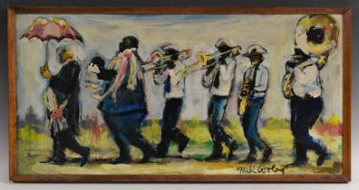 Jack Cooley (American School) 1923 - 2008 Marching Jazz Funeral Procession Louisiana signed,