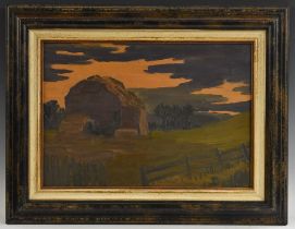 Impressionist School (early 20th century) Thatched Barn in the Evening Sun signed D?,