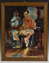 Jack Cooley (American School) 1923 - 2008 Jazz scene Louisiana signed, oil on board,