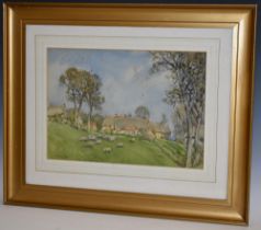 George F. Nicholls Farmhouse with Sheep signed, watercolour, 25.