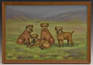 In the Style of Earl Maud 'Linnet, Lucy, Lorna, and Lark, Four Border Terriers', oil on board,