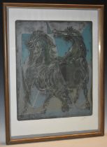 Hans Erni (Swiss, 1909 - 2015) Two Horses, Grey and Green, signed and numbered in pencil to margin,