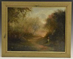 English School (19th century ) Figure by a Path initialled MM, oil on canvas, 34.