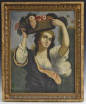 Continental School (19th century) Girl with a Basket of Fruit, After the Old Master oil on canvas,