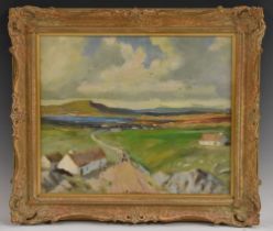 In the Manner of James Humbert Craig Coastal Cottages, Ireland, attribution to verso, oil on board,