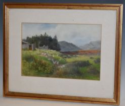 English School Geese and Chickens in a Landscape signed with monogram C. A. A., oil on board, 17.