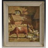 Early 20th Century English School, An Impression, Farmyard with Cow and Geese,