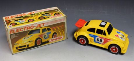 A French Joustra Toys Electro Jet battery powered Beetle racing car, No 3888, yellow body,