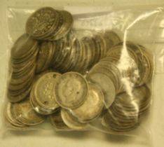 Coins - 100 pre-1947 silver threepenny bits