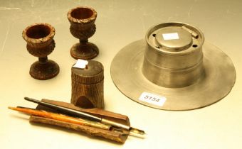 Boxes and Objects - a pair of carved treen thistle bowl egg cups;