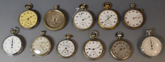 A collection of pocket watches, including Meylan Type 202, Champion Junior, Shock Proof,
