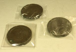 Coins - three George III cartwheel pennies,