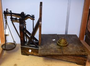 A 19th century scales, oak framed, dove tailed joints,