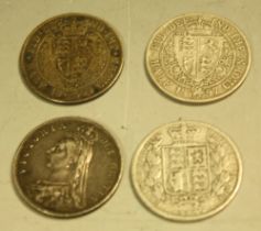 Coins - a Victorian young head half crown 1887; Jubilee head 1887; others similar,