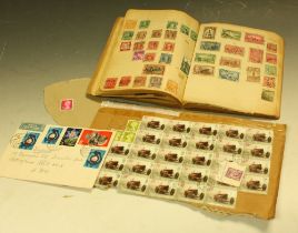 Stamps - Schoolboy stamp album, all world; some loose,
