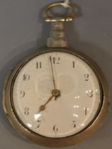 A George III hallmarked silver pair cased verge pocket watch, by Smith of Alfreton,